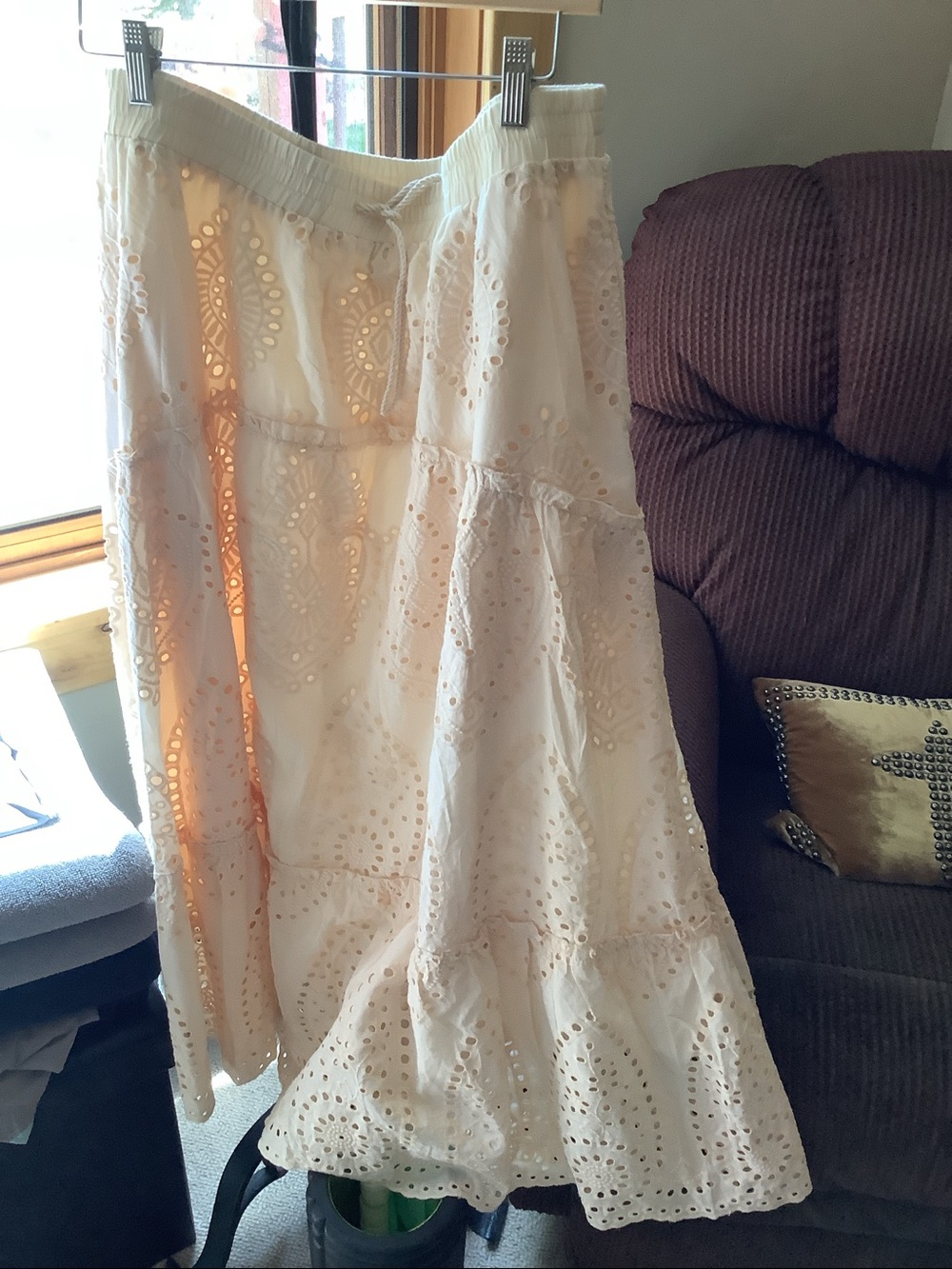Eyelet Tiered Skirt in Blush Pink elastic waistband 100% cotton